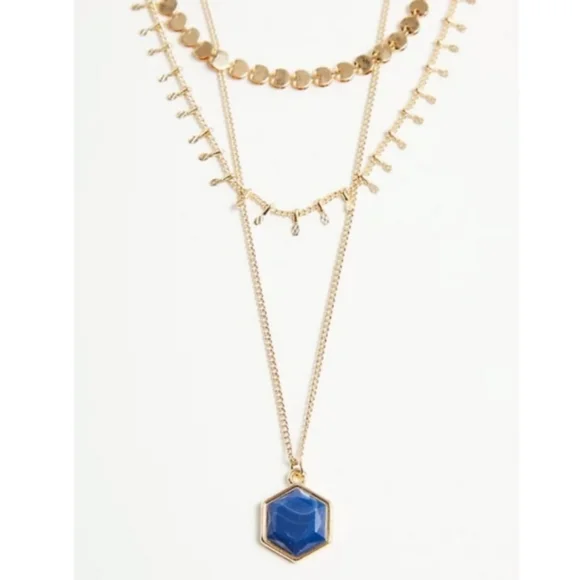 Torrid Gold Toned Layered Necklace & Navy Blue Disk - Picture 3 of 4